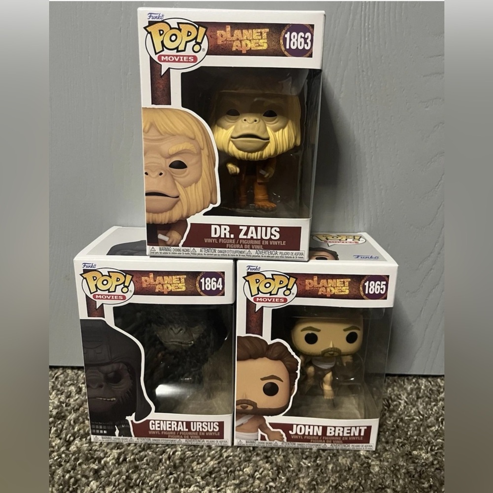 Complete Set Planet of the Apes Funko Pops John Brent Dr. Zaius General Ursus